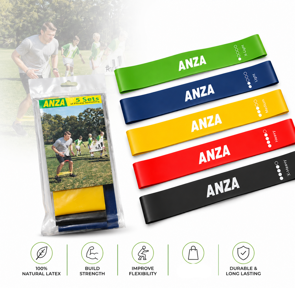 ANZA Resistance Band Set (5 Levels) – Body Strength & Flexibility Training