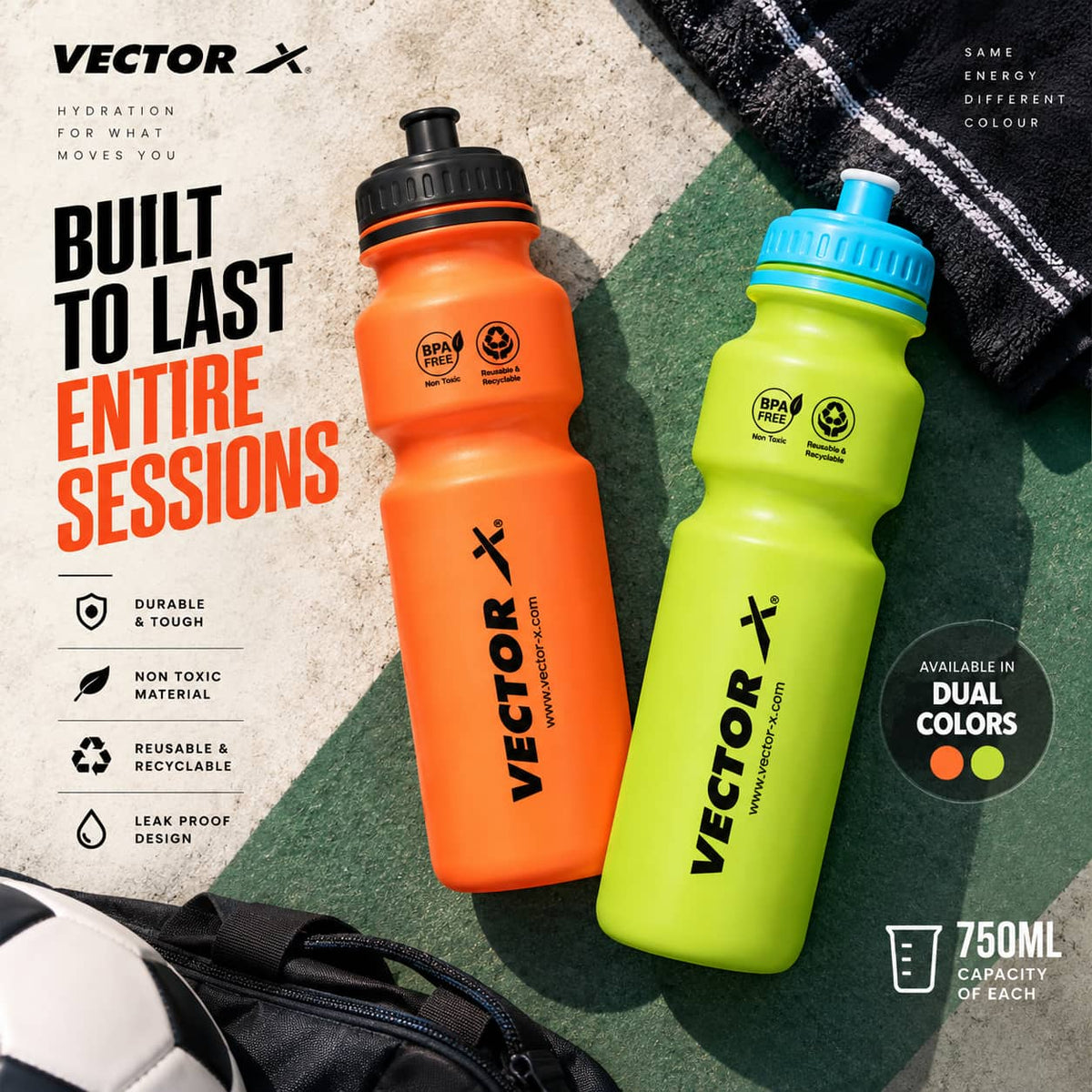 Vector X Invader Pro Sipper Water Bottle - 750ML (Pack Of 2)