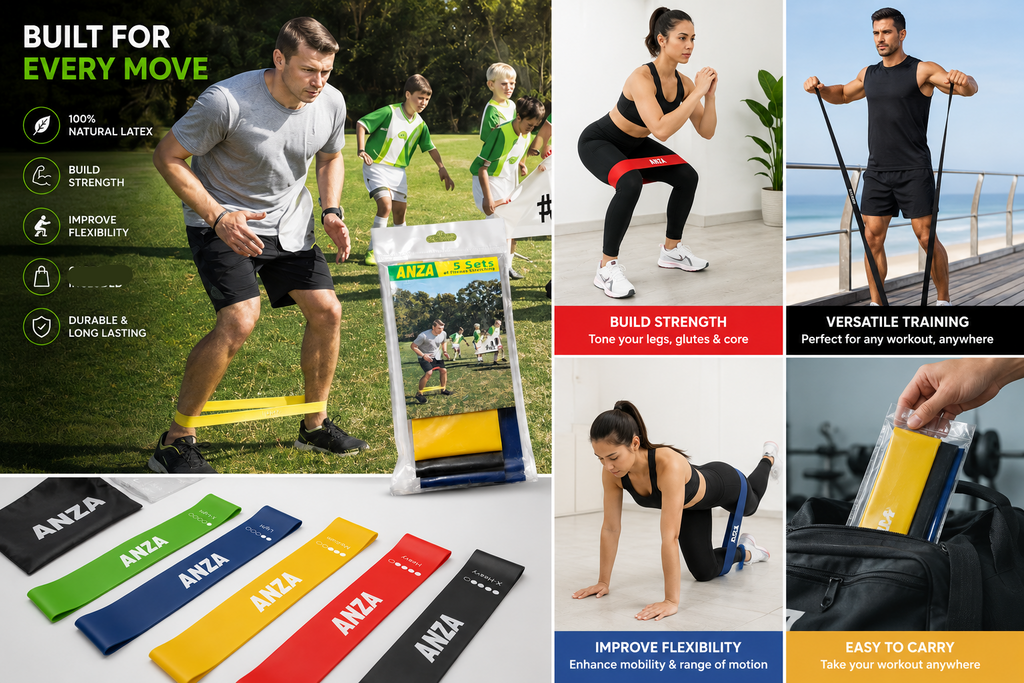 ANZA Resistance Band Set (5 Levels) – Body Strength & Flexibility Training