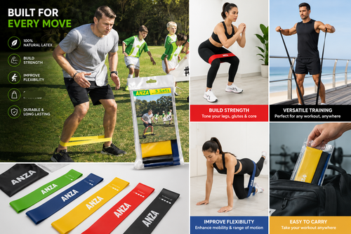 ANZA Resistance Band Set (5 Levels) – Body Strength & Flexibility Training