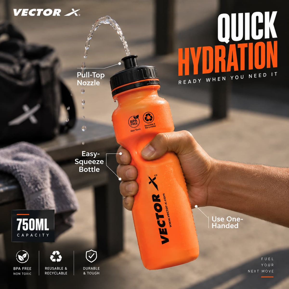 Vector X Invader Pro Sipper Water Bottle - 750ML (Pack Of 2)