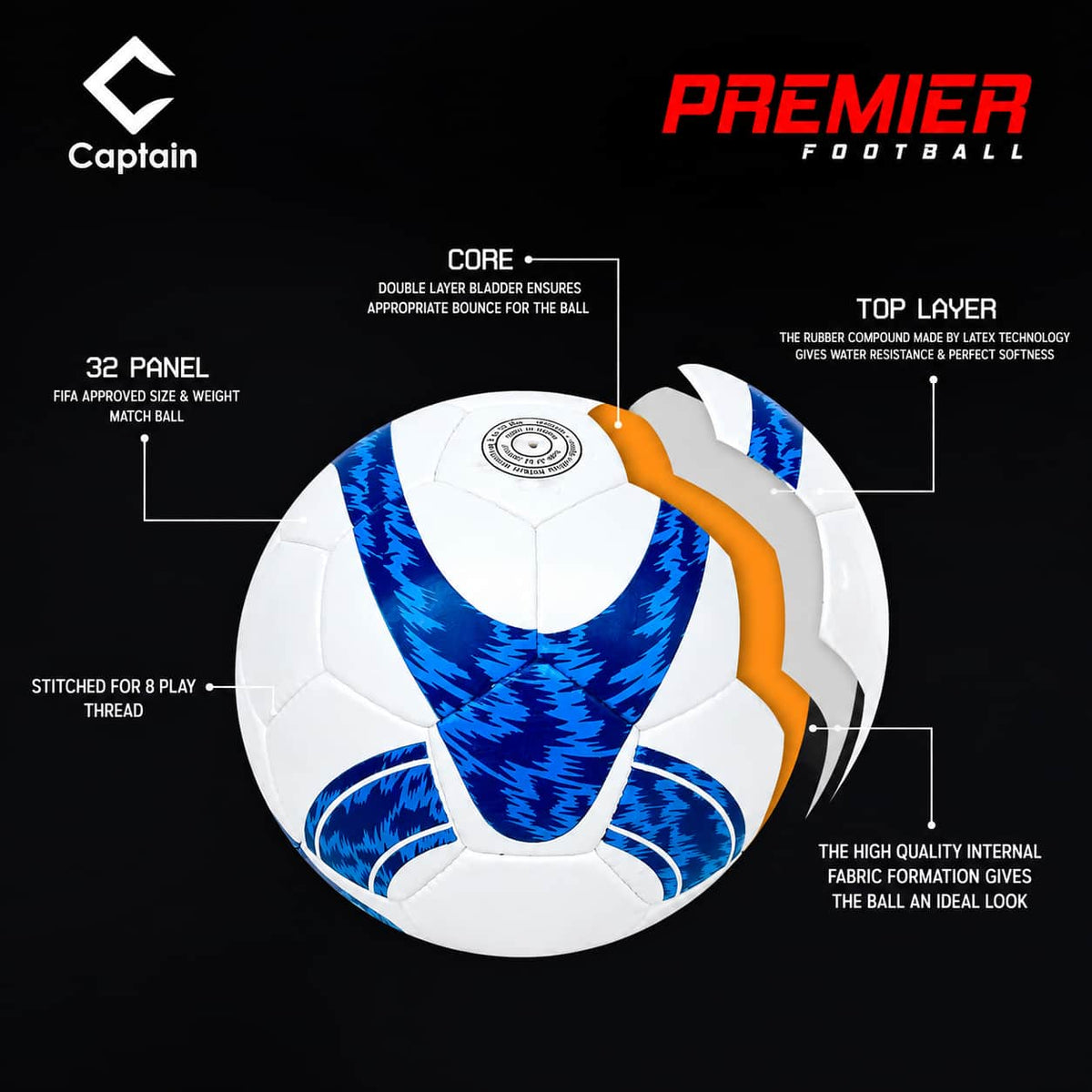 CAPTAIN Premier Football For All Grounds - Size 5