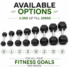 Hexa Rubber Coated Dumbbells with Chrome Handle (Pair of 2) | 2.5KG–15KG