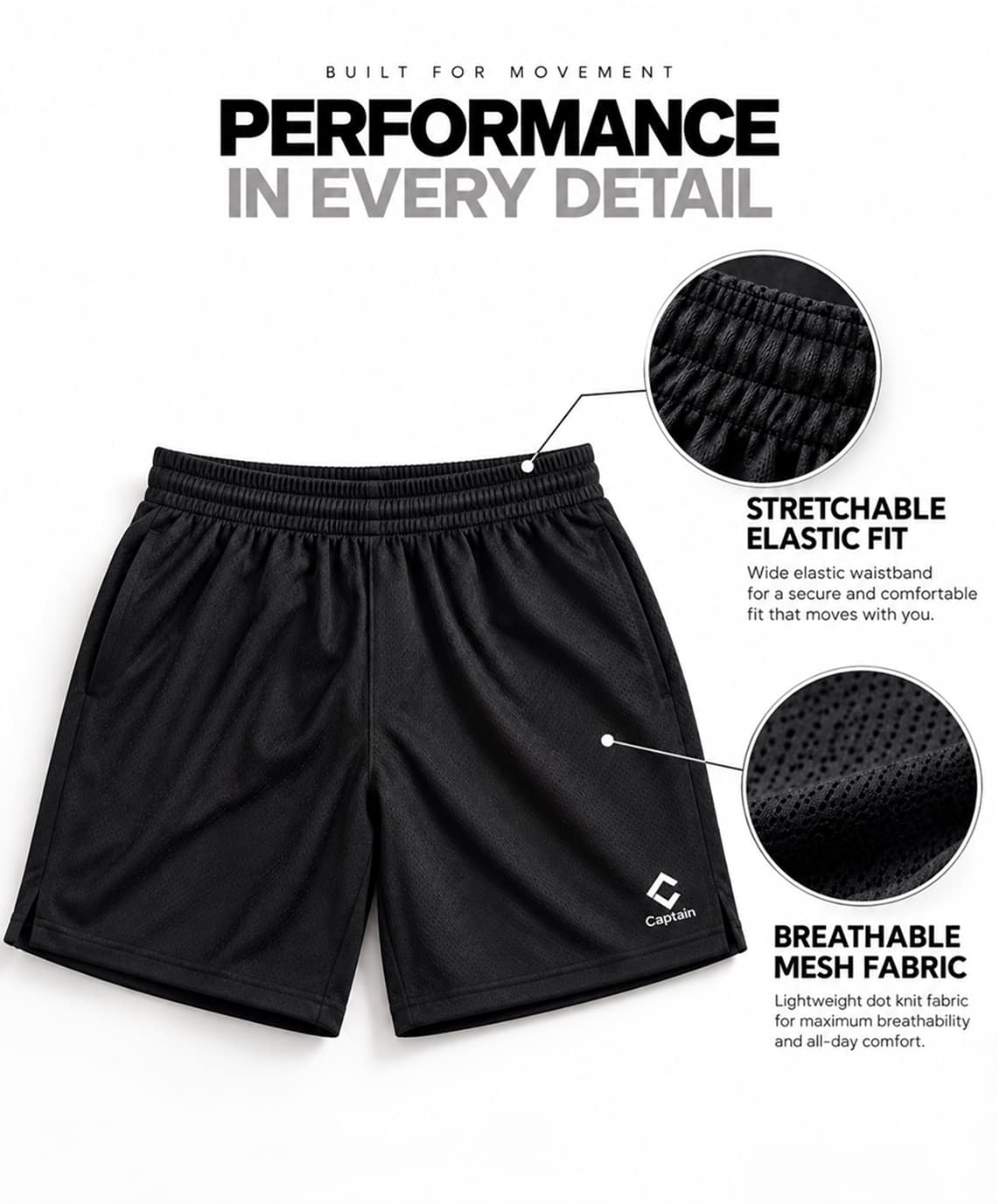 Captain ActiveWear Sports Shorts - AEROSWIFT