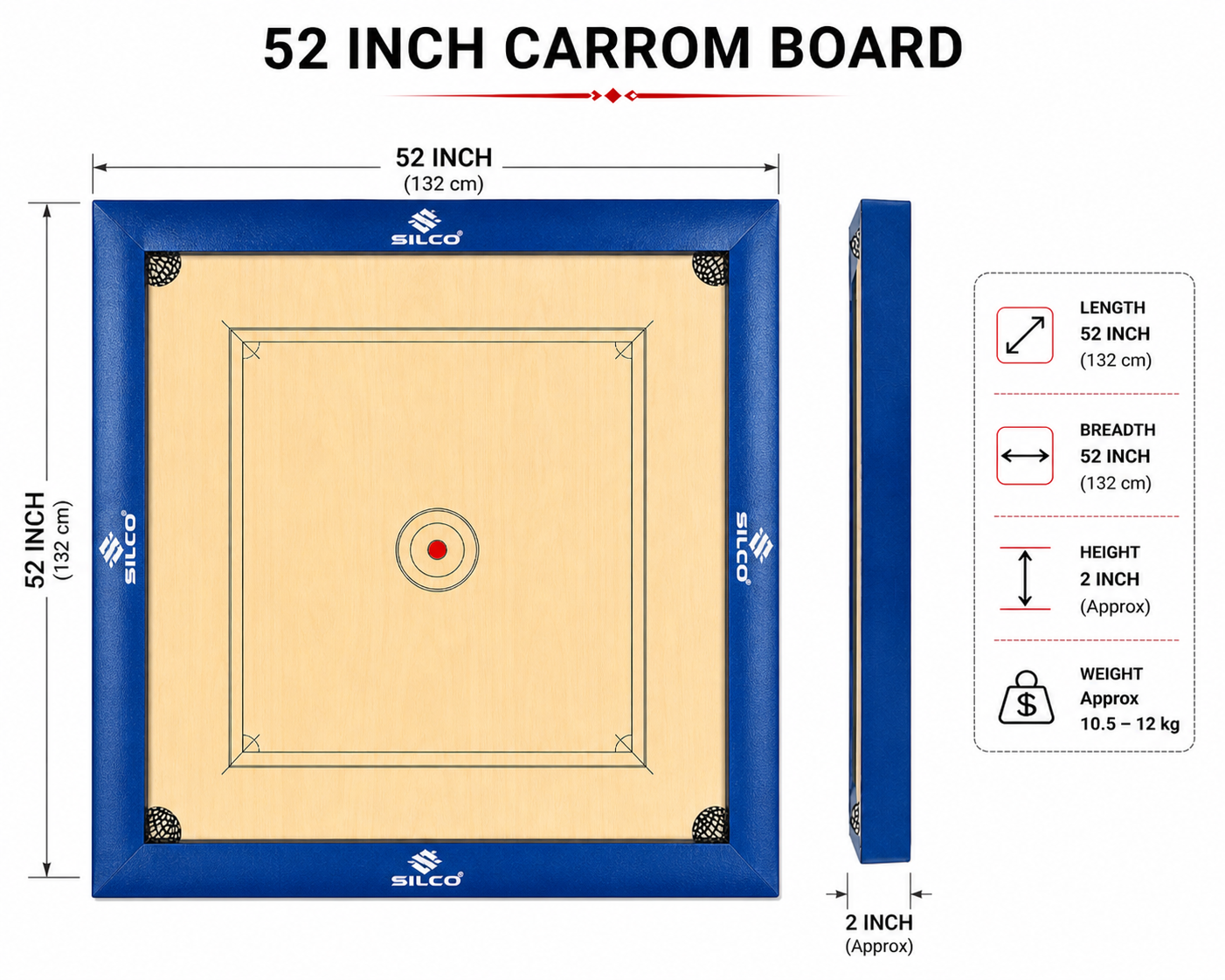 48/52 INCH CARROM BOARD - Slco