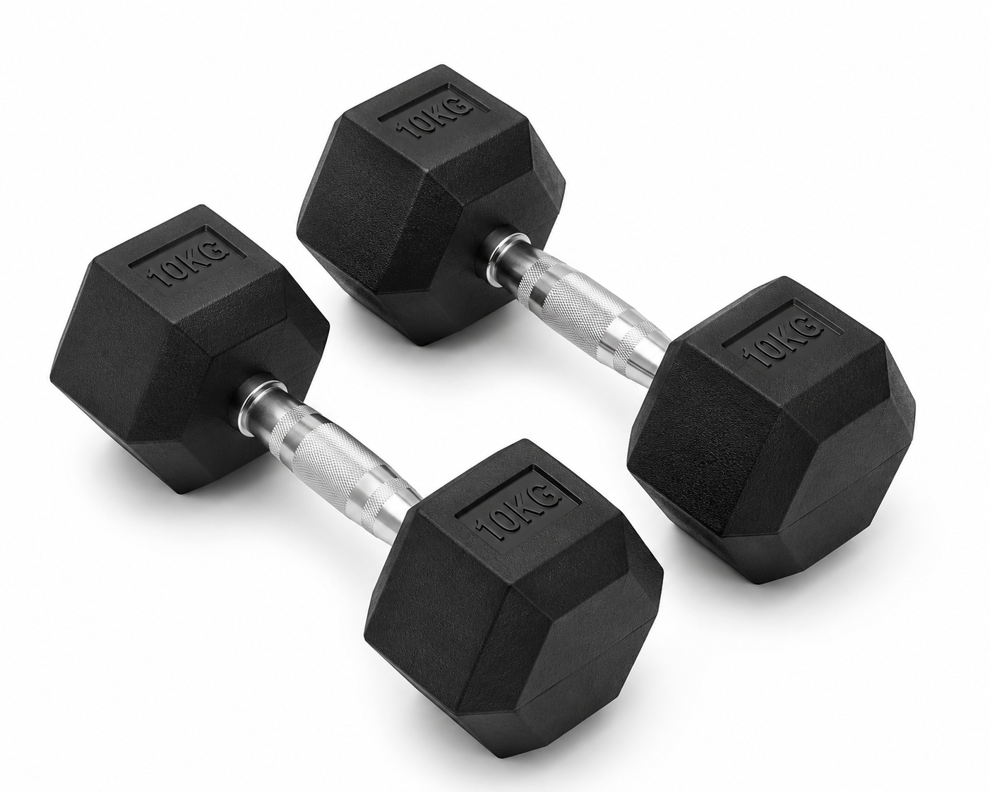 Hexa Rubber Coated Dumbbells with Chrome Handle (Pair of 2) | 15KG–25KG